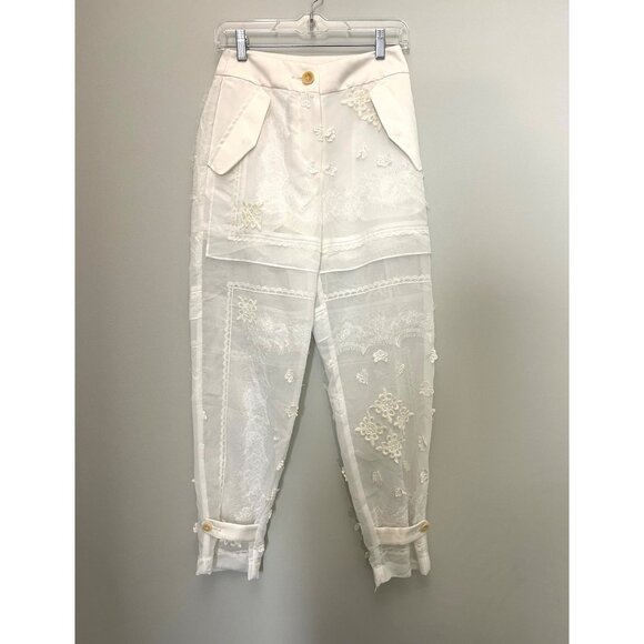 Sacai Womens Embroidered Sheer Lace Pants With Button Details Size 1 White - Picture 1 of 11